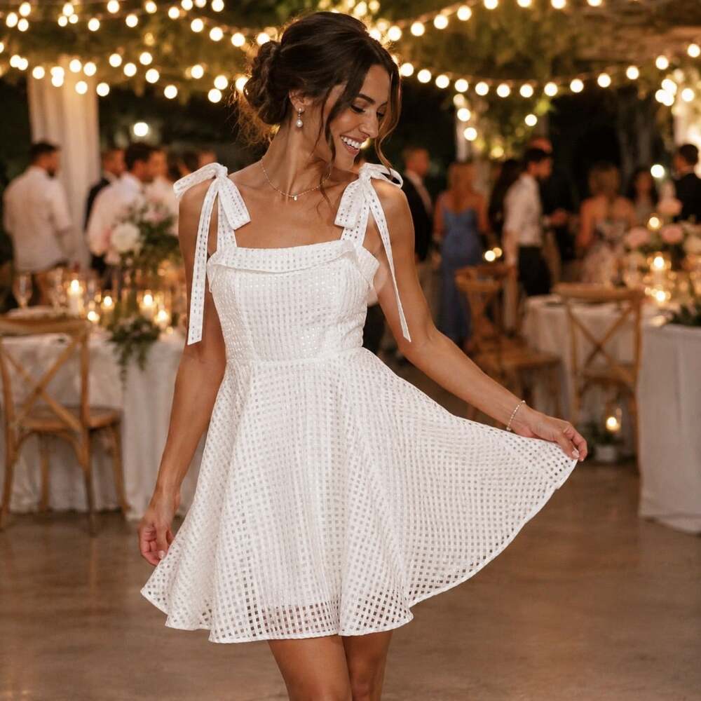 NWT Lulus Forever Darling White Gingham Burnout Tie-Strap Mini Dress Sz Large